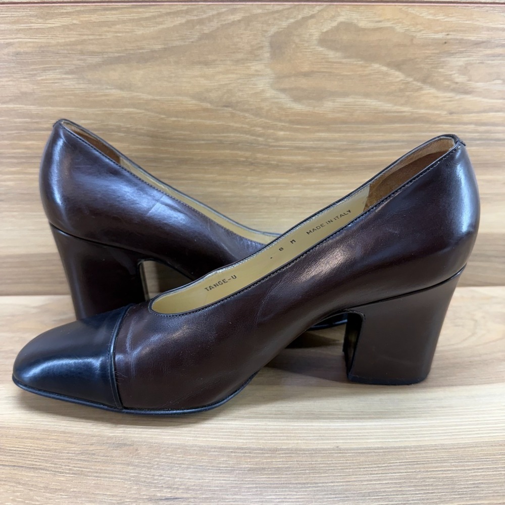 Bally Vintage 90's Pumps Tange U Womens 8 M Square Toe Cap Toe Career Minimalist
